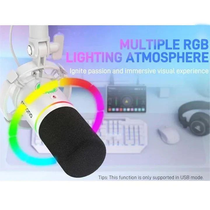 Maonocaster PD200X USB/XLR Dynamic Gaming RGB Microphone – White - Tashqila Maonocaster PD200X USB/XLR Dynamic Gaming RGB Microphone – White - Tashqila
